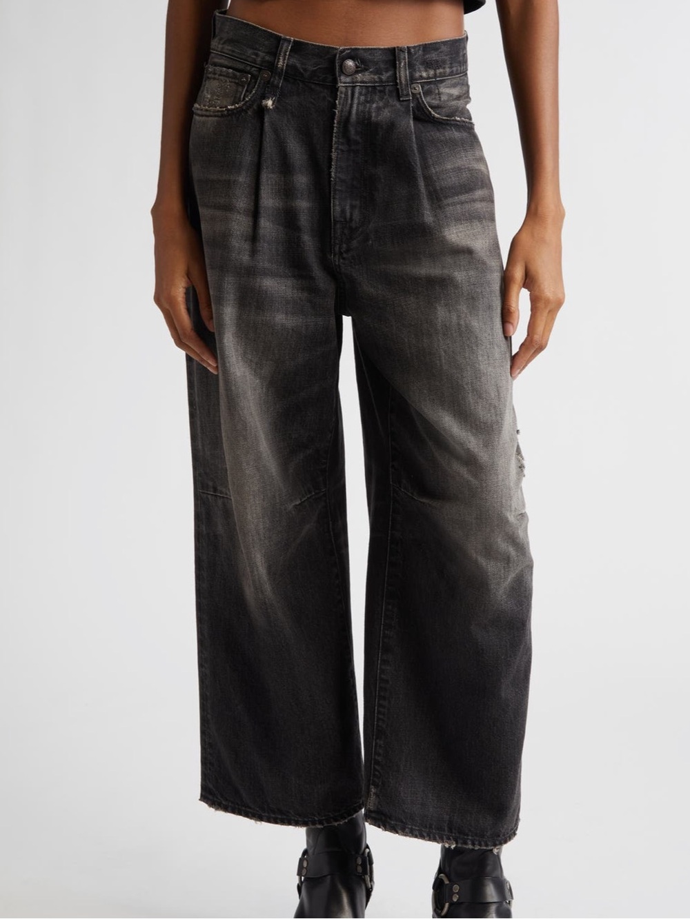 New R13 Crop Wide Leg Black Jeans Size 25